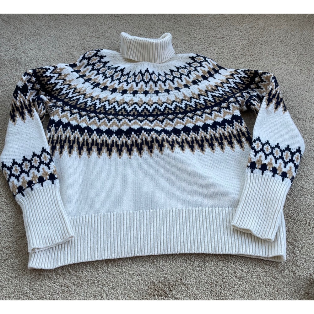 Vineyard Vines Womens XS Merino Wool Blend Fair Isle Turtleneck Sweater Cream